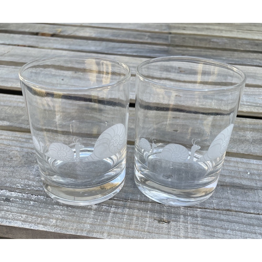 Snail Etched Whiskey Glass Set Of 2